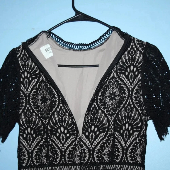 BB Dakota RSVP Black Lace Cocktail Dress A-Line Cut Fancy Mock Neck - Picture 11 of 15